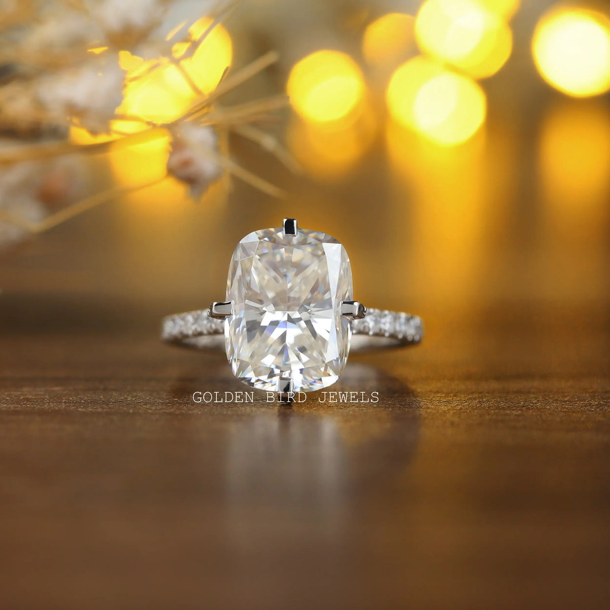 Elongated Cushion Cut Moissanite Engagement Ring In White Gold