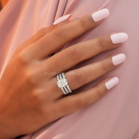 View of Moissanite Cushion Cut Bridal Ring Set Made Of Round Cut Side Stones