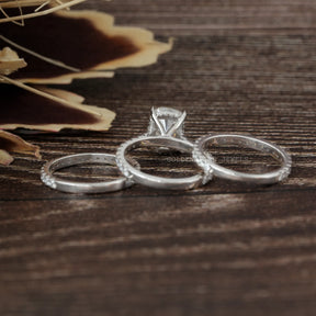 Detailed View of Cushion Cut Moissanite Bridal Ring Set In White Gold