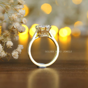  Back view of halo moissanite engagement ring  in secure setting 