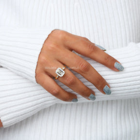 In Finger view of Emerald Cut Moissanite Engagement ring  