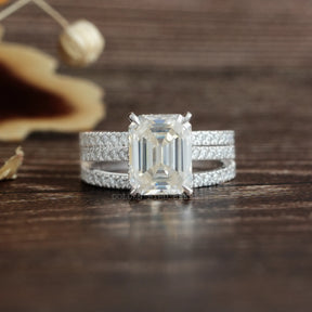 View of Emerald Moissanite Ring With Two Eternity Matching Bands