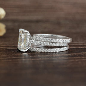 View of Emerald Cut Moissanite Wedding Ring Set In White Gold