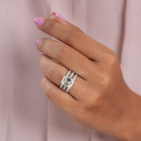View of Moissanite Emerald Eternity Wedding Band In Finger