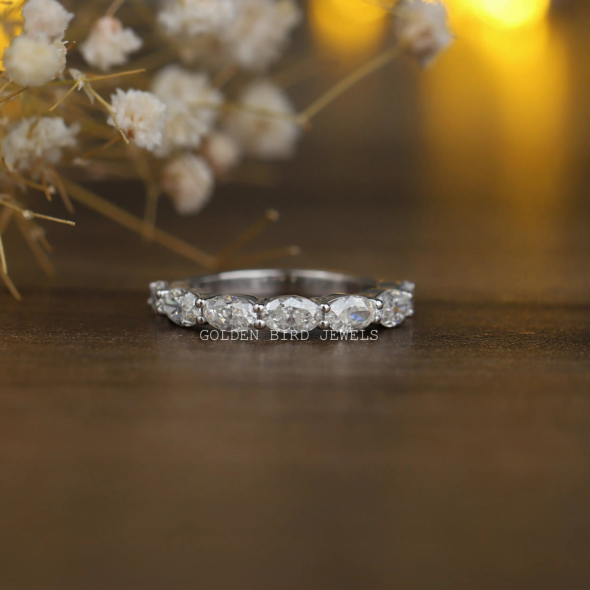 [1.75 CTW Oval Cut Moissanite Wedding Band]-[Golden Bird Jewels]