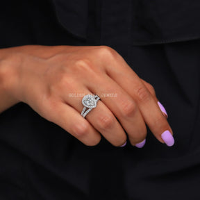 View of Pear Cut Moissanite Bridal Wedding Ring In Finger