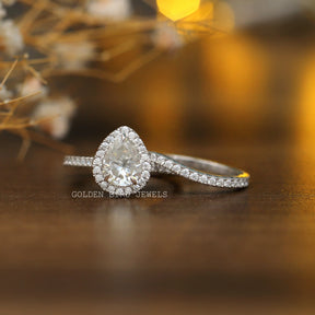 View of Pear Cut Moissanite Wedding Ring In White Gold