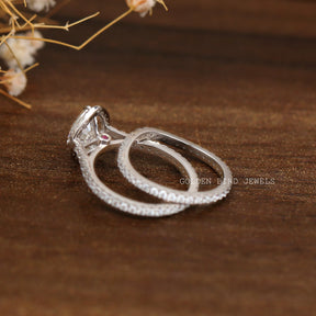 [Colorless Pear Cut Moissanite Ring With Wedding Band]-[Golden Bird Jewels]