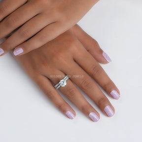 View of Round Cut Moissanite Bridal Wedding Ring In Finger