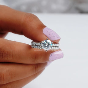 [Round Moissanite Engagement Ring Set]-[Golden Bird Jewels]