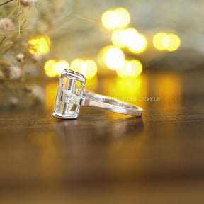 Emerald Cut Moissanite Three Stone Ring In White Gold