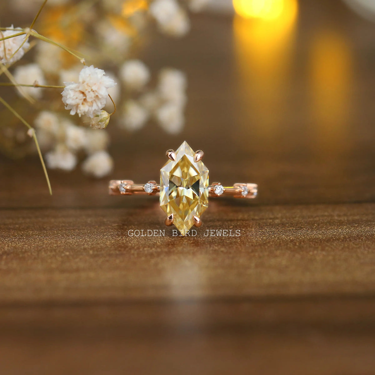  View of 3 Carat Yellow Dutch Marquise Moissanite Engagement Ring 