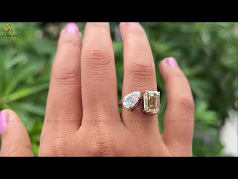 YouTube Videao of Pear And Emerald Cut Toi Et Moi Moissanite Ring