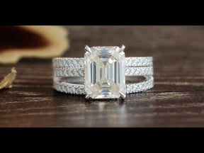 YouTube Video Of Emerald Moissanite Ring With Two Eternity Matching Bands