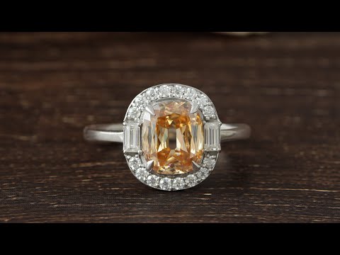 Youtube Video Of 2.25 Carat Champagne Criss Cut Cushion Moissanite Halo Engagement Ring