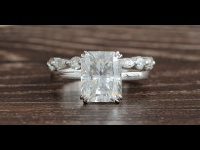 YouTube Video Of Colorless Radiant Cut Moissanite Ring Set